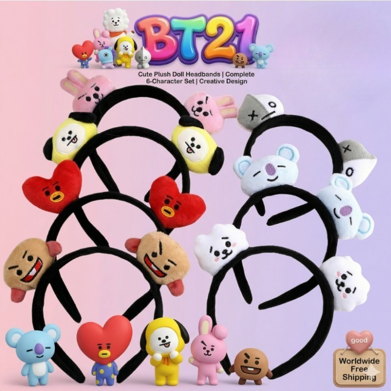 ที่คาดผมการ์ตูนน่ารัก BT21 โคยะ อาร์เจ ชูกี้ มัง ชิมมี่ คุกกี้ ของตกแต่งรอบตัวแบบอนิเมะ