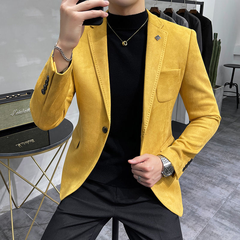 Plus ขนาด4XL-M ฤดูใบไม้ร่วงกำมะหยี่เสื้อแจ็คเก็ต Blazer Blazer 6สีนักธุรกิจผู้ชาย Slim Blazers Hommes Casual Tuxedo เสื้อคลุมสูท