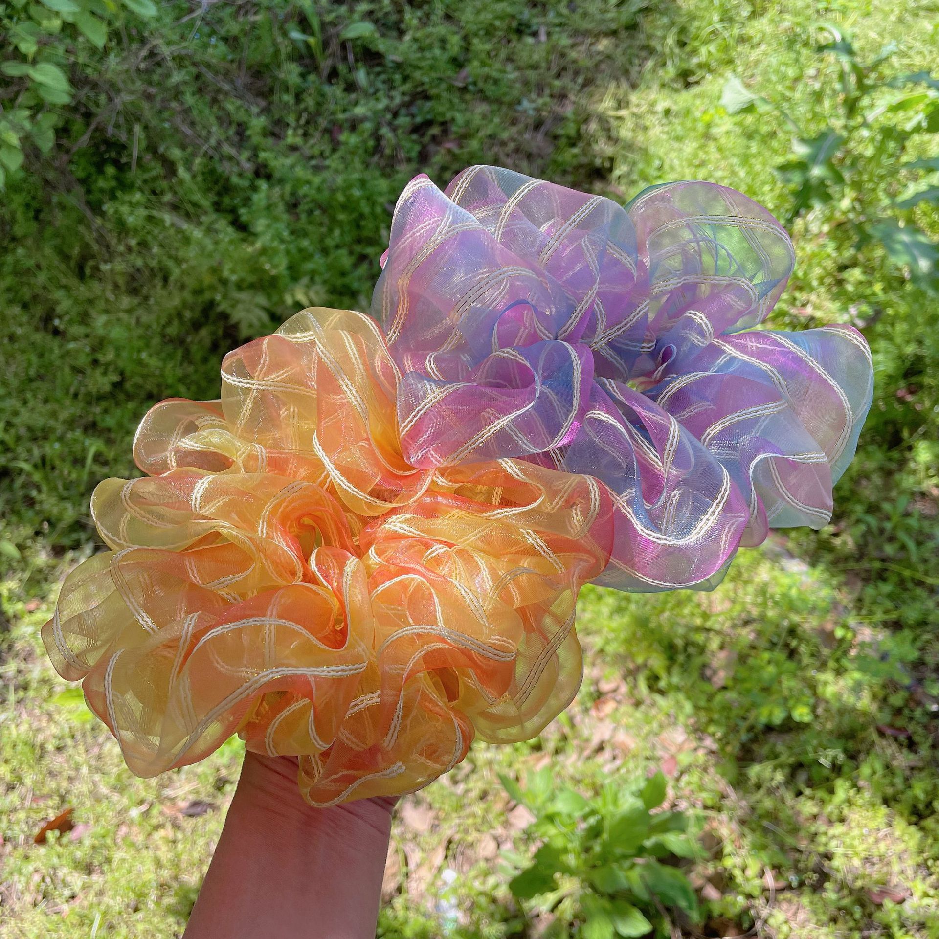Nuove donne Oversize colorate a strisce Organza Scrunchies estate brillante corda per capelli moda fascia per capelli coda di cavallo cravatta fascia elastica