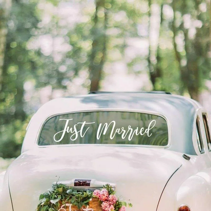 Net getrouwd auto sticker bruiloft bruids douche partij decoratie benodigdheden thuis kamer DIY vinyl stickers verwijderbare raam muurschilderingen cadeau