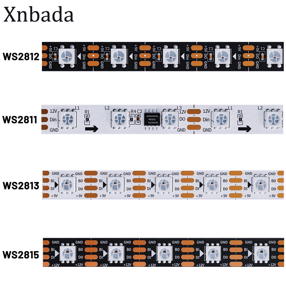 WS2812B WS2811 WS2813 WS2815 30/60/144 píxeles/leds/m 5050 RGB LED tira WS2812 cinta de luz direccionable individualmente DC5V DC12V