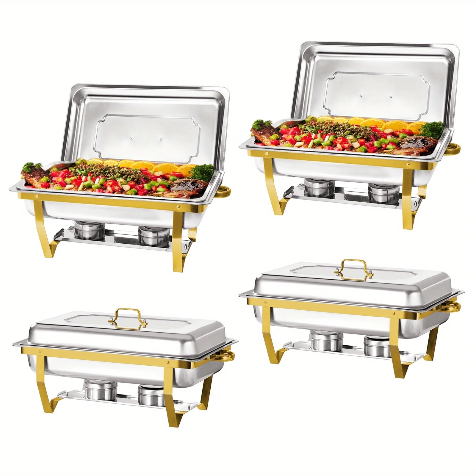 4er-Pack 8QT Chafing Dish Buffetset Edelstahl Speisenwärmer Chafer Kompletter Chafing-Kraftstoffhalter für Party-Catering,