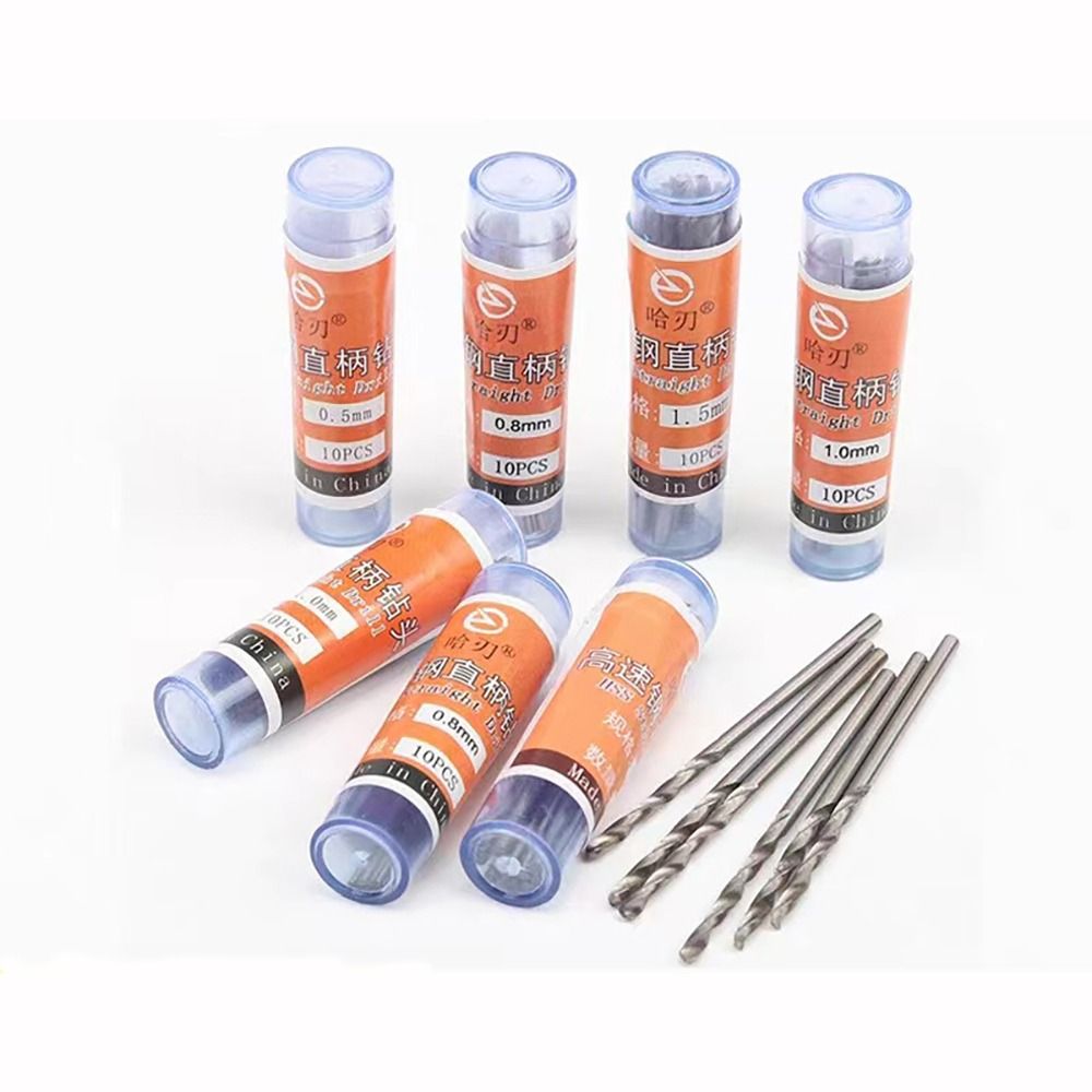 10-Piece HSS Mini Twist Drill Set 0.6-4.0mm White Straight Shank Wood/Metal/Steel Drilling Handheld Operation