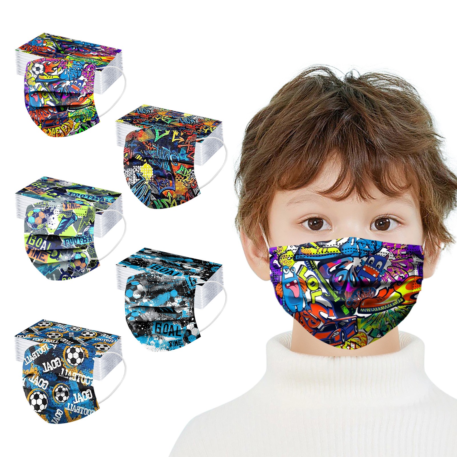 Máscara facial descartável para crianças, à prova de poeira, 3-Ply, segurança, ao ar livre, protetora, crianças, 4-12, 50pcs