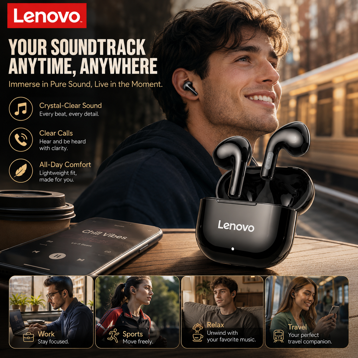 Original Lenovo LP40 TWS Bluetooth 5.4 Kopfhörer Drahtlose Kopfhörer Touch Control Sport Headset Stereo Ohrhörer Für Telefon Android