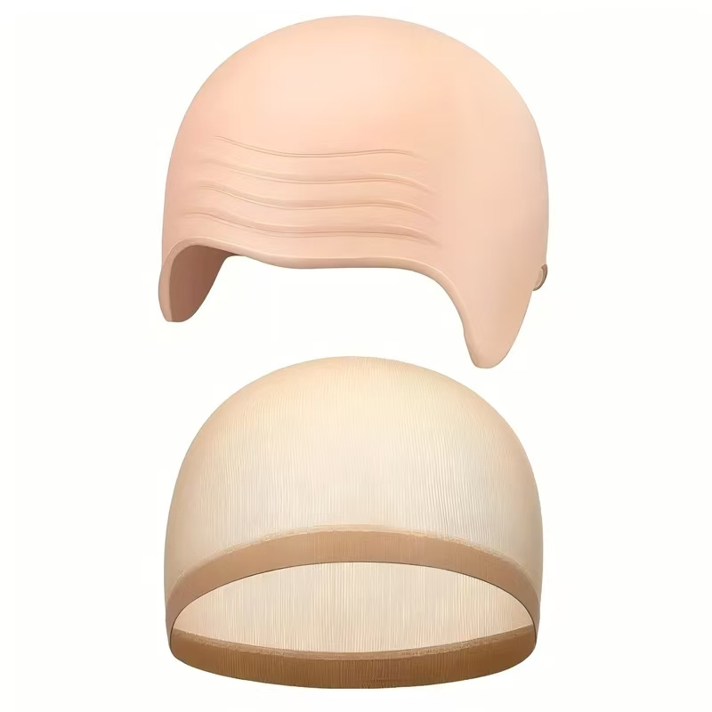 Glatze Outfit Cosplay Zubehör Set mit Latex Glatze Hut und Nylon Perückenkappe für Halloween Weihnachten Karneval Aprilscherz Party