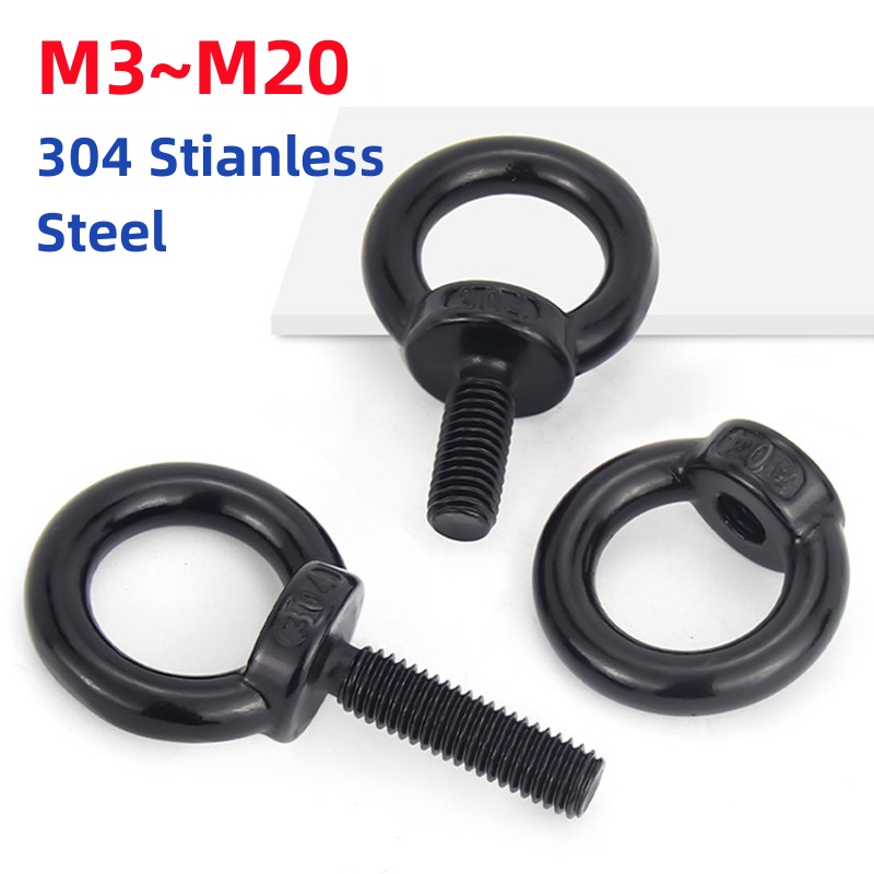 M3M4 M5 M6 M8 M10 M12 M14 M16 M18 M20 Black 304 Stianless Steel Marine Lifting Eye Screws/Nut Ring Eyebolt Ring Hooking Nut Bolt