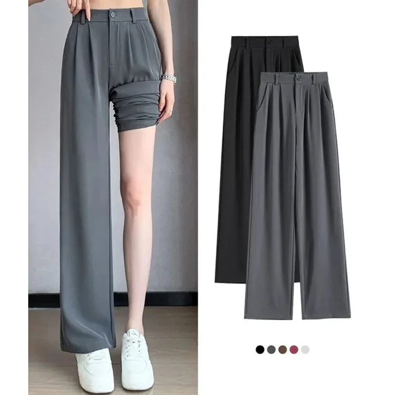 Spodnie garniturowe damskie Lady Baggy High Waist Wide Leg Solid Color Trousers Female Designer Straight Leg Mom Classic Office Pant Slacks