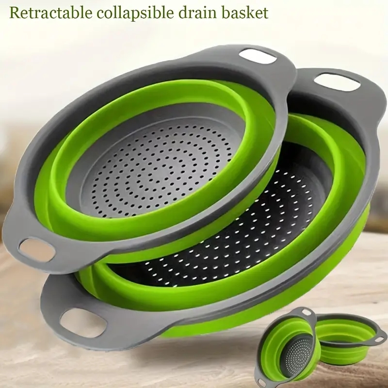 Colino salvaspazio in silicone con manico Cestino pieghevole per lavaggio frutta e verdura in silicone Gadget da cucina essenziale