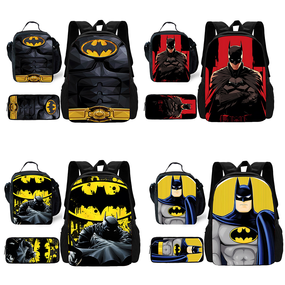 Mochila escolar de superhéroe Batmans para niños con bolsas para el almuerzo, bolsas para lápices, mochilas escolares para niños y niñas, el mejor regalo