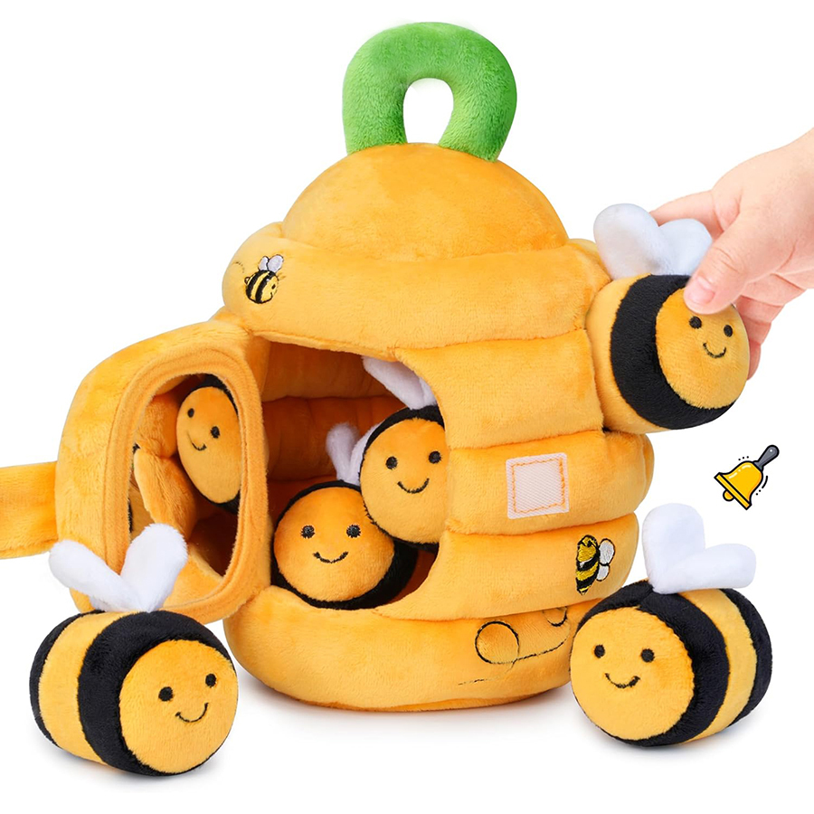 Jouets pour bébé de 6 à 12 mois, ruche douce avec 5 hochets sensoriels pour abeilles, miroir froissé, couineur, jouet doux Montessori pour les tout-petits