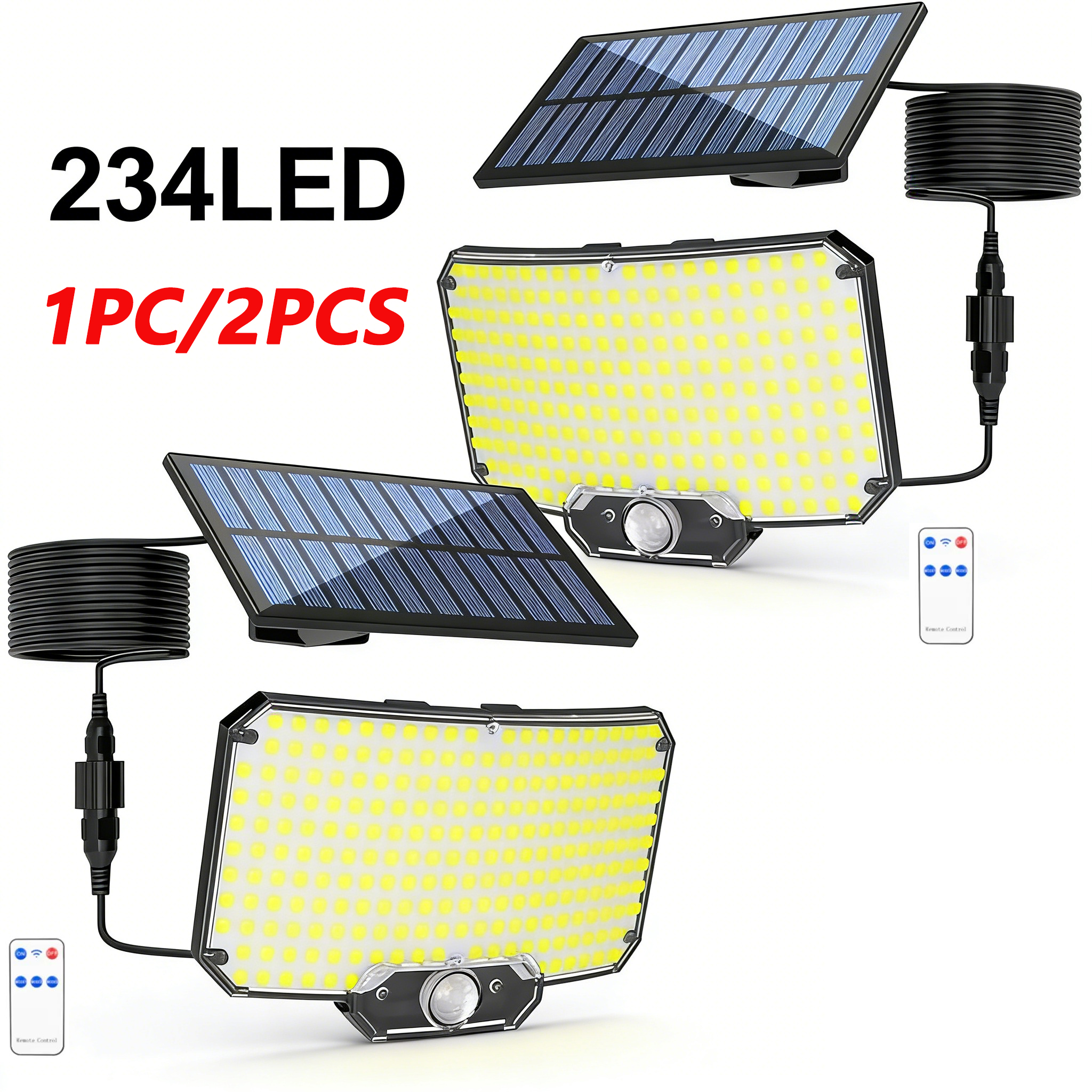 234 LED 태양광 조명 야외 모션 센서 황혼에서 새벽까지 작동하는 태양열 보안 투광등, 벽 정원용 분리형 16.5피트 케이블