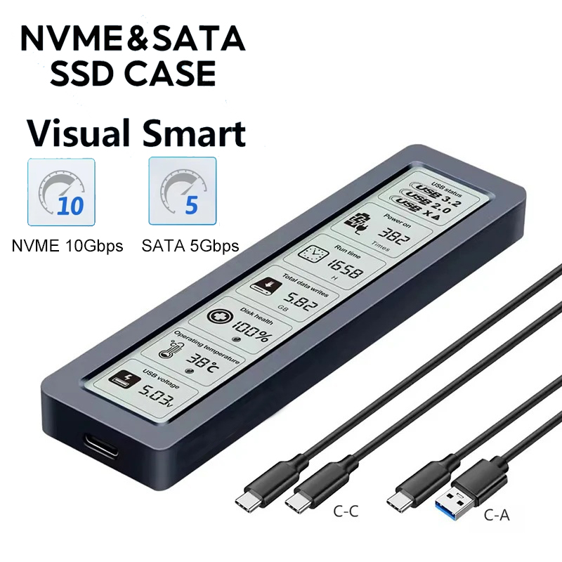 Корпус M.2 NVMe SATA SSD Visual Smart SSD Case USB 3.2 Gen 2 10 Гбит/с SSD-адаптер для ПК NVME PCIE NGFF SATA SSD-диск
