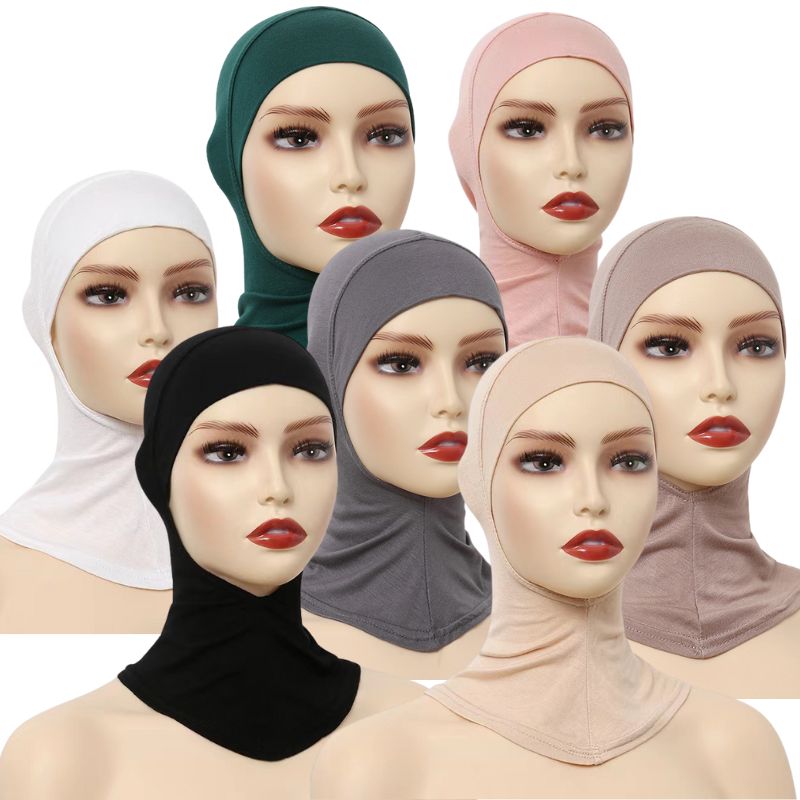 Lenço hijab de algodão muçulmano com boné feminino cor sólida gorro elástico chapéu de fundo turbante islâmico senhoras macio modal headwrap