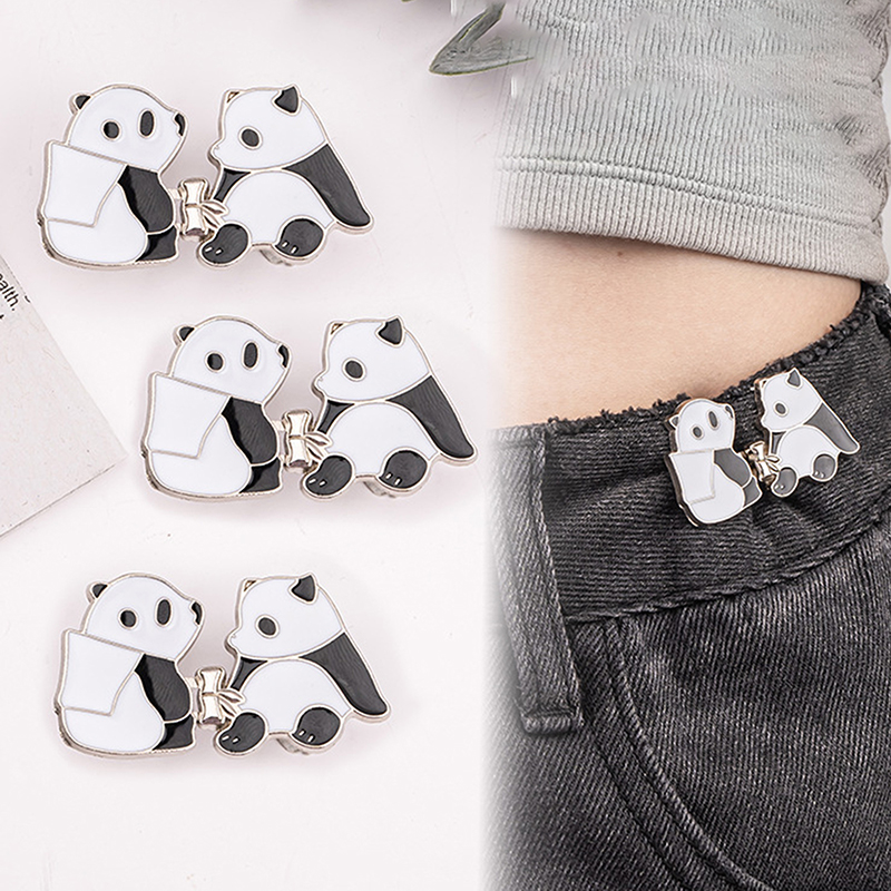 2 pçs bonito panda botão ajustador para calças saia cintura apertador fivela de cintura ajustável jeans sem costura necessária botão de cintura