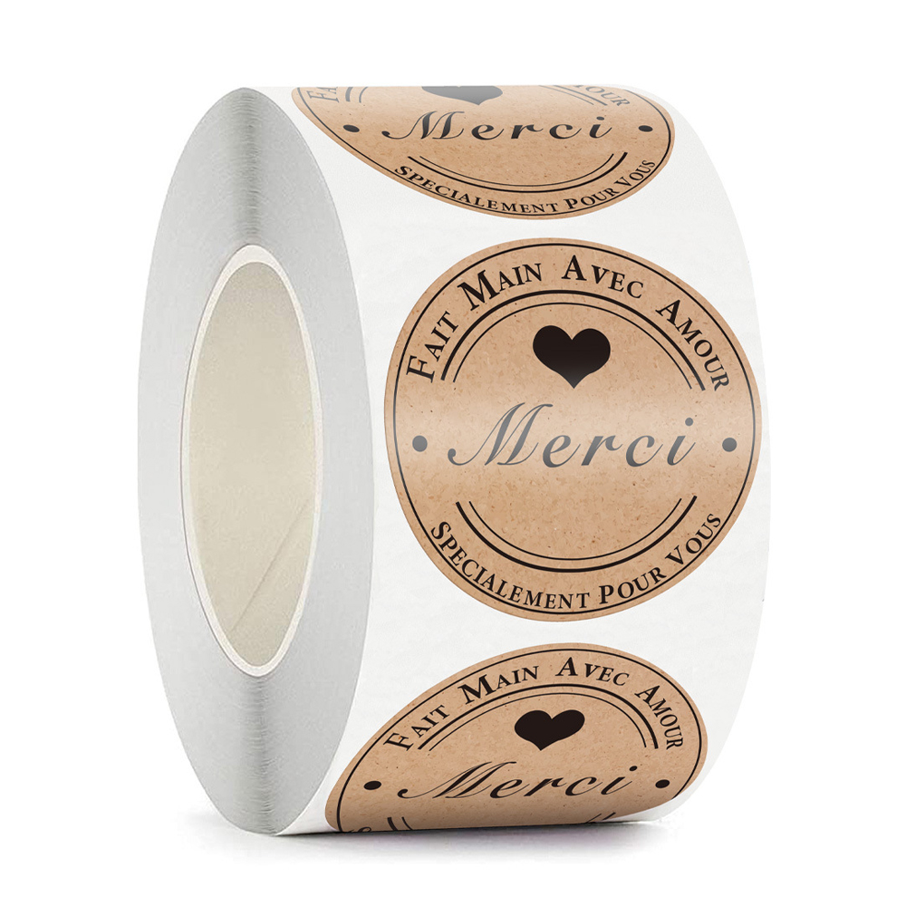 100-500pcs Merci Kraft Sticker French Thank You Fait Main Avec Amour DIY Multifunction Paper Label Adhesive Gift Seal Sticker