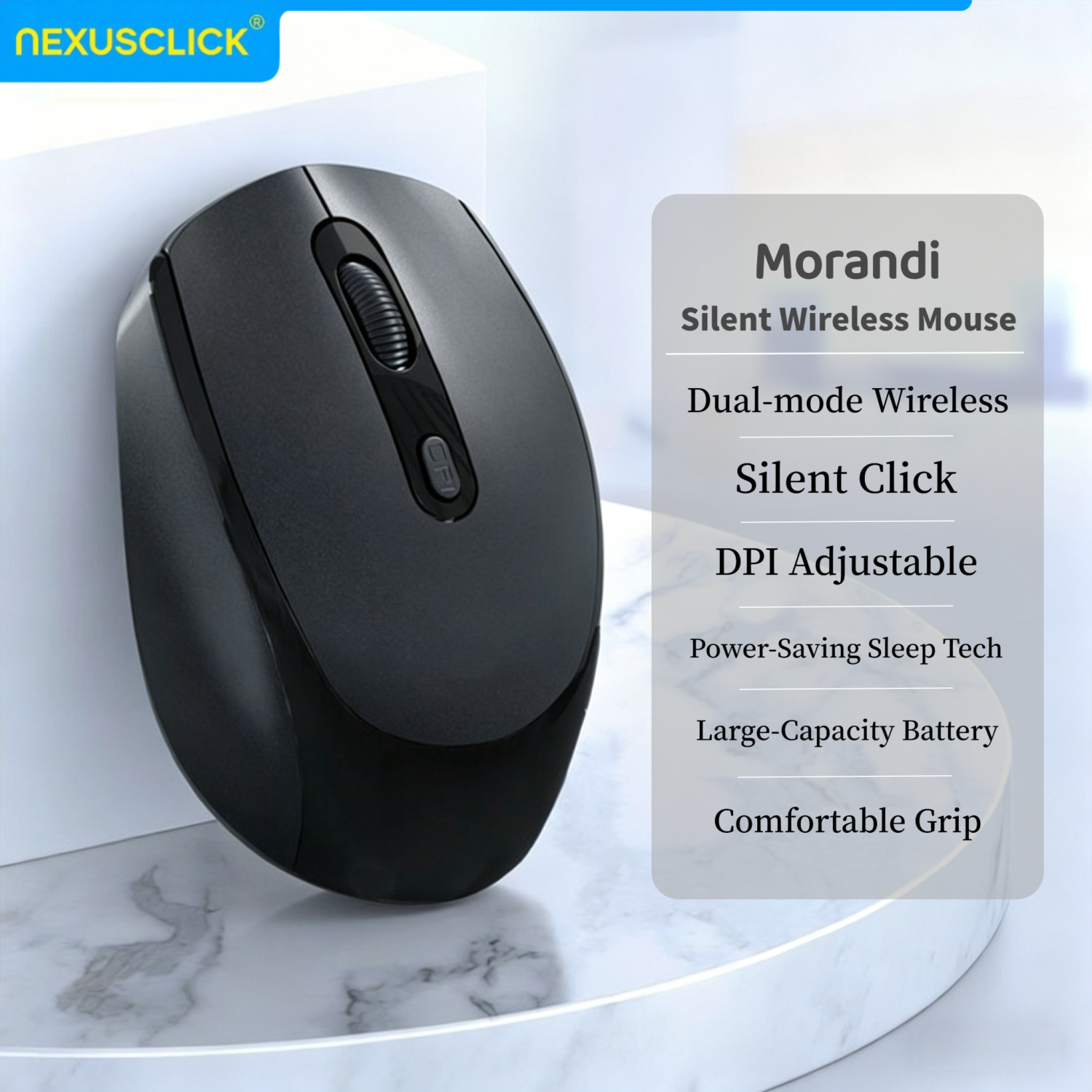 NexusClick Dual-Mode-Bluetooth-2,4-G-Funkmaus, wiederaufladbare, leise Maus, ergonomische Gaming-Mäuse, 3 DPI, für Laptop, Windows, MacO