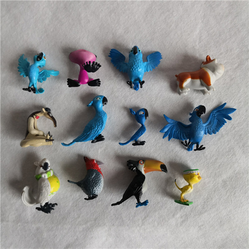 12 Buah/Lot Mainan Koleksi Kartun Figur Aksi PVC Burung Teman Burung Beo Petualang Rio Mini untuk Hadiah Model Juguete Pria Wanita