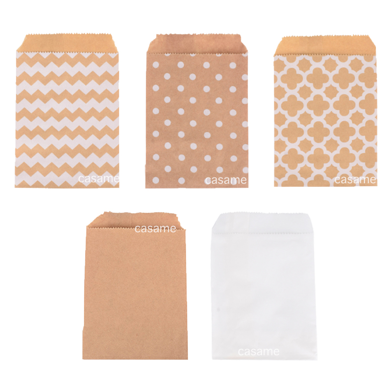 50 Uds. Bolsa de 10x15cm bolsas de papel de colores y estilos mixtos Kraft artesanía DIY decoración embalaje lindo bolsa de regalo para invitados boda cumpleaños