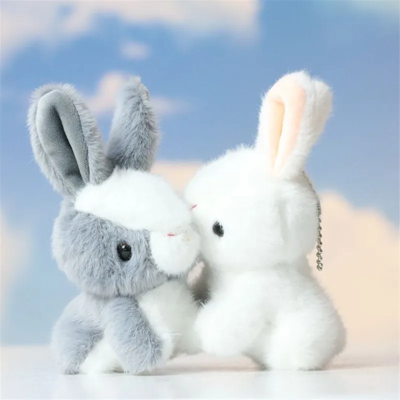Colgante de felpa de conejo de imitación, llavero de muñeca blanca encantadora, mochila, regalo, llavero bonito para niña