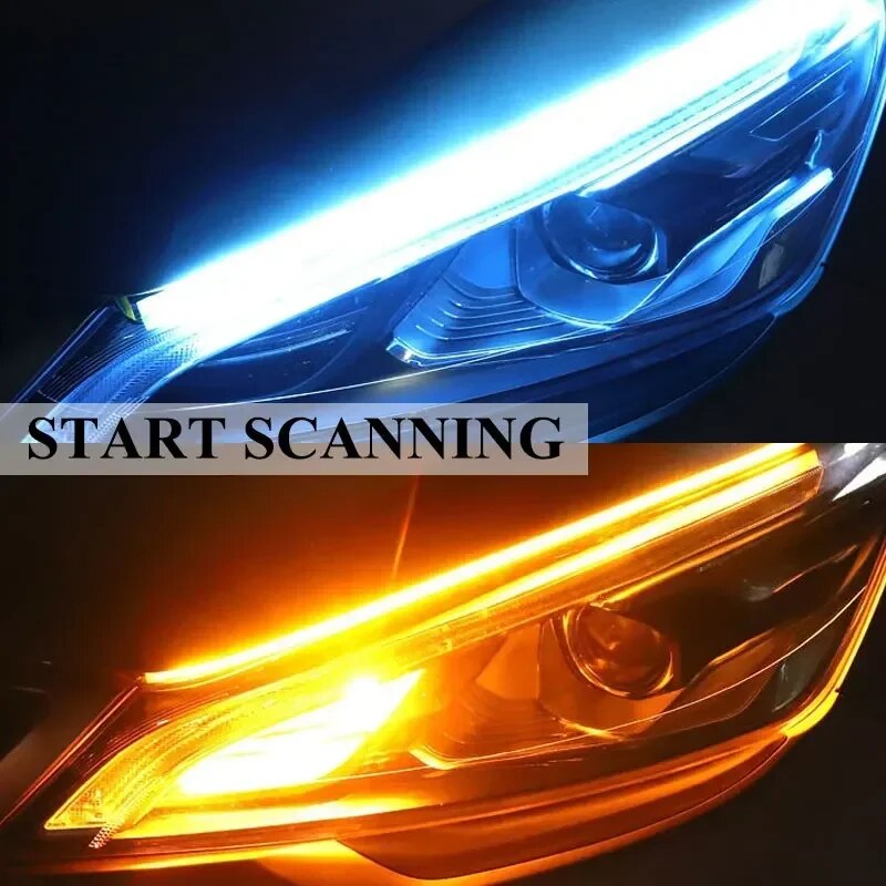 Luz de circulación diurna para coche, tira Flexible de 2 piezas, 30CM, señal de giro azul hielo, amarillo, luces de flujo de freno, DRL, faros automáticos de 12v