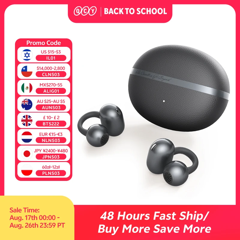 QCY Crossky C50 Auriculares inalámbricos abiertos Bluetooth 6.0, cómodos auriculares de clip, 4 micrófonos, llamadas nítidas con IA, refuerzo de graves, 35 horas de reproducción para deportes y running