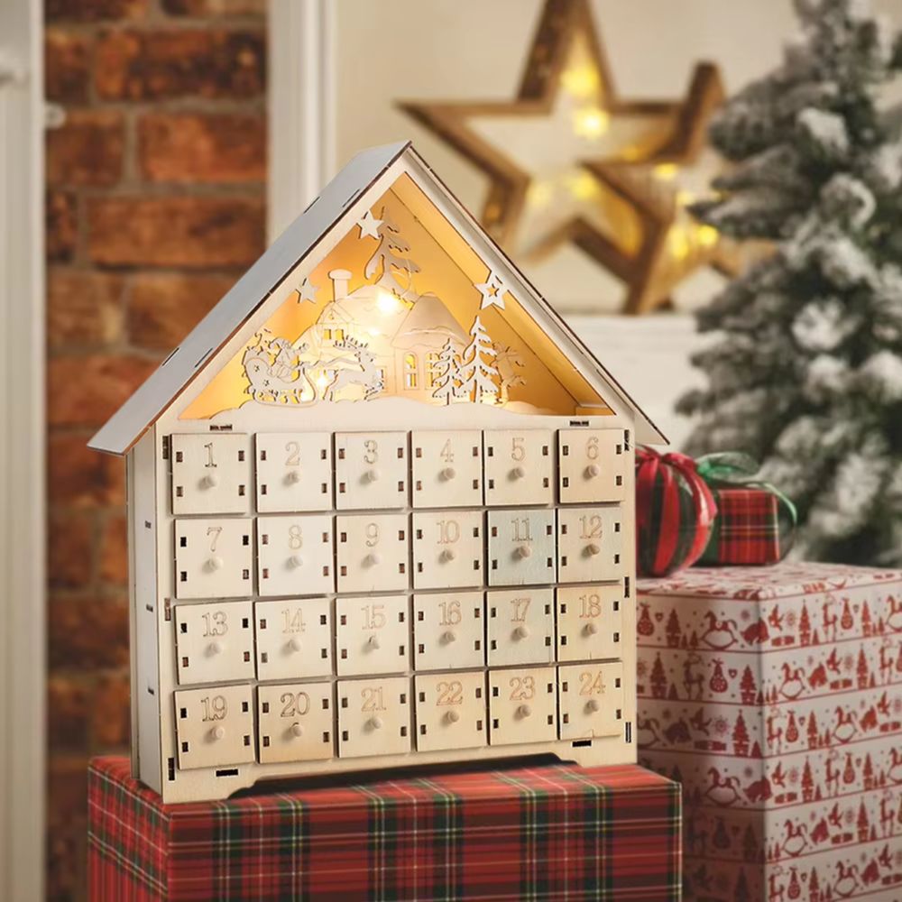 Kabinet kayu kalender musim Natal dengan lampu LED