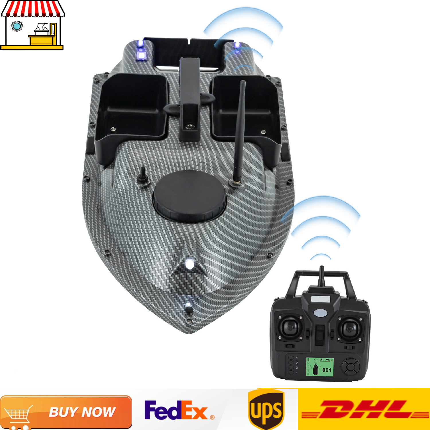 Bateau d'appât de pêche GPS Rechargeable avec 2 Batteries 16 Points de positionnement bateau d'appât de charge de 2kg