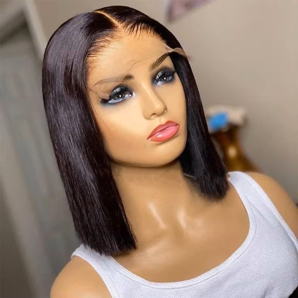 Glueless 13x4 HD kantfront bob pruik, 200 density Remy mensenhaar, korte rechte bob pruiken, voorgeplukt natuurlijk haarlijn, gebleekte knopen, beginnersvriendelijk voor vrouwen, dagelijks en feestelijk gebruik.