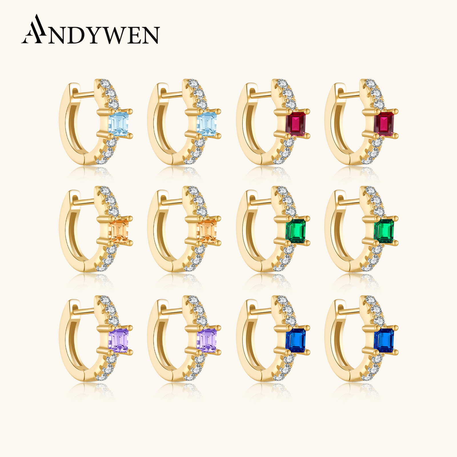 ANDYWEN – boucles d'oreilles Huggies en argent Sterling 925, bleu clair, 8mm, Piercing en cristal Zircon spécial, bijoux pour femmes