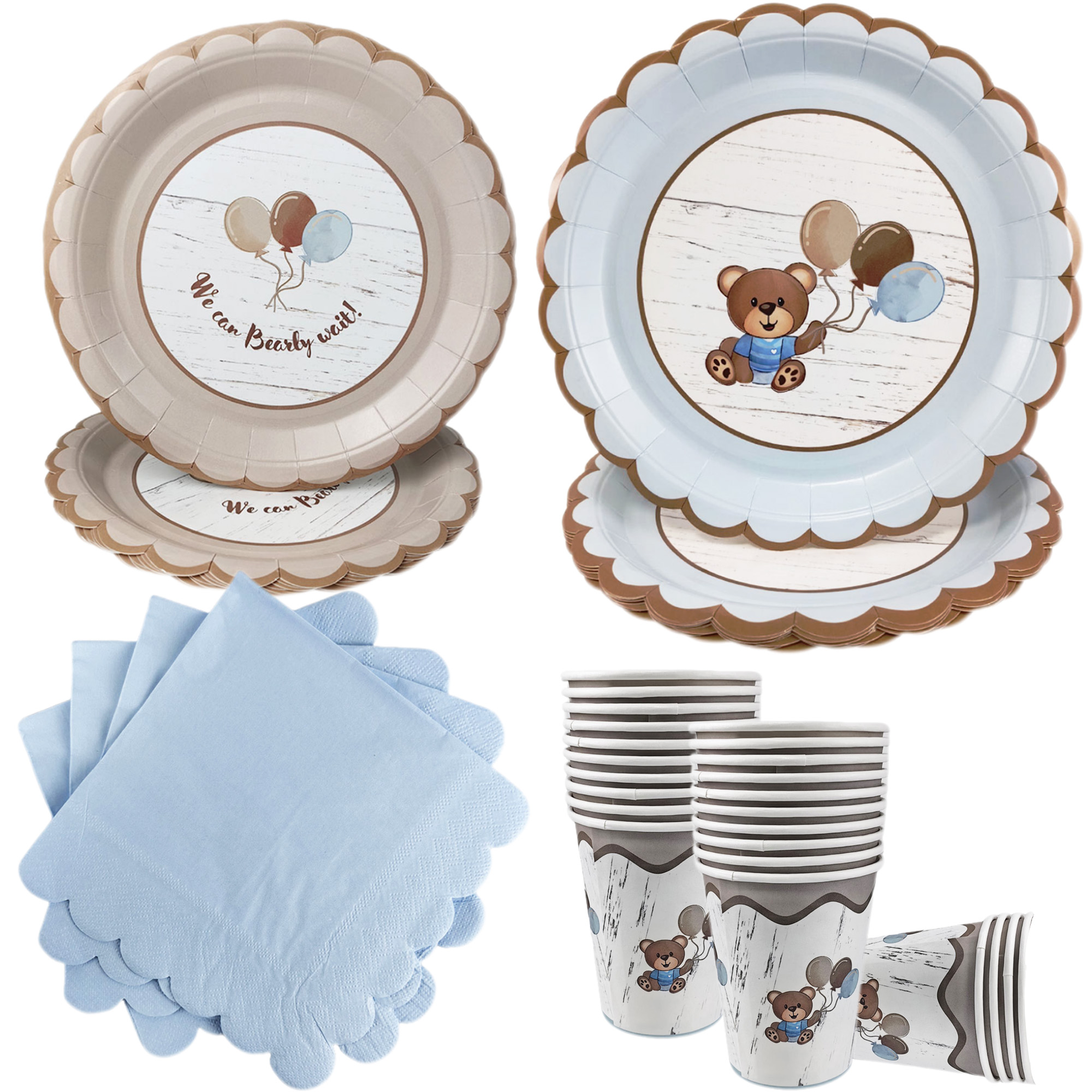 Niebieski niedźwiedź brunatny Dekoracja imprezowa 7"/9" Talerz Serwetka Kubek Jednorazowa zastawa stołowa na Baby Shower Niedźwiedź Dekoracja urodzinowa