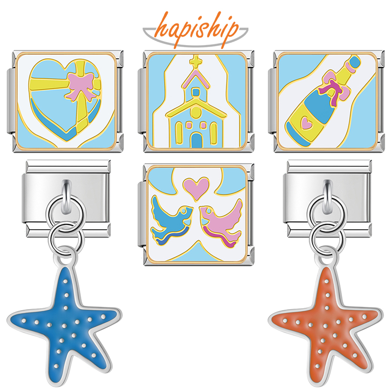 Hapiship Neue Herz Liebe Kirche Seestern Italienische Charms Fit 9mm Edelstahl Armband Herstellung Von Schmuck DJ295