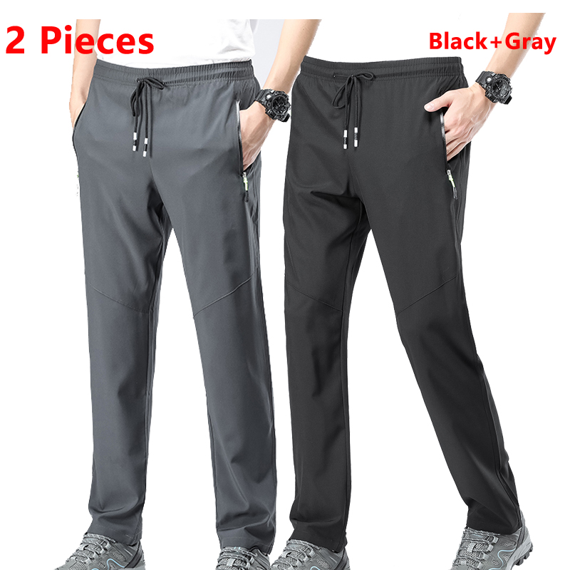 Pantalones ligeros de 2 piezas para hombre, pantalones elásticos sueltos para verano y primavera, pantalones informales para correr al aire libre de secado rápido