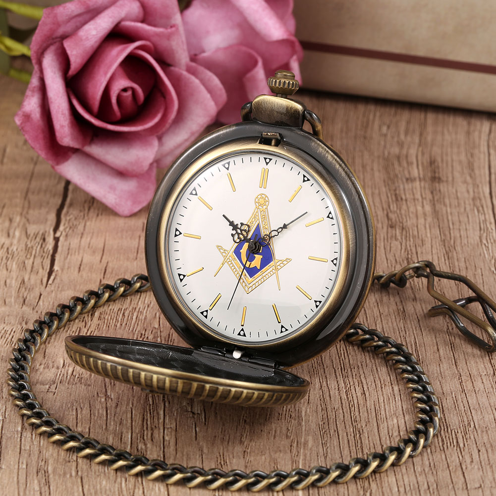 Steampunk/ทอง Freemason สัญลักษณ์ควอตซ์กระเป๋านาฬิกา Fob จี้นาฬิกาคุณภาพสูงโบราณกระเป๋านาฬิกาของขวัญ
