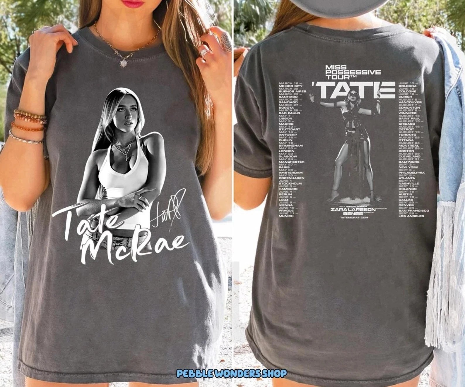 Miss Possession 2025 Album Print Cotton T-shirt Tate McRae Possessions Tour T-shirt Retro Pattern Top Casual Loose Tee Unisex