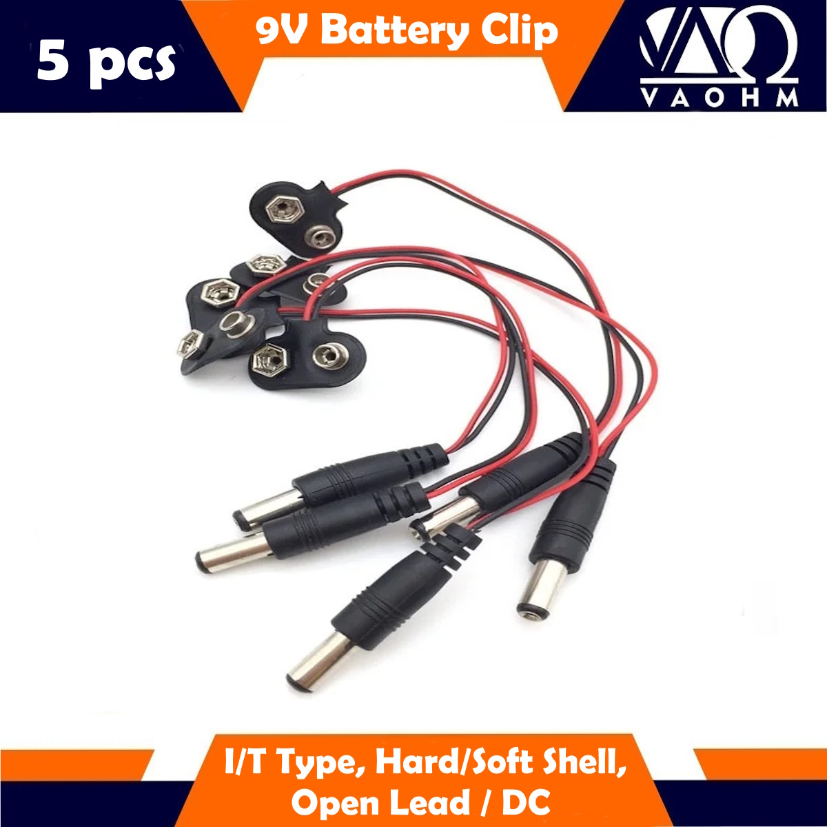 5 Stück 9 V Batterie-Clips Snap I/T-Kopf 15 cm Anschlusskabel oder 5521 DC-Typ