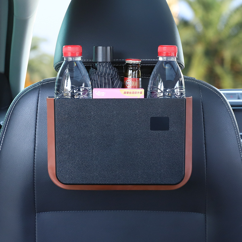 Red organizadora de cubo de basura para coche, bolsa de almacenamiento, bolsillo automático, tableta, teléfono, gafas, bandeja de protección, mesa trasera, portavasos para asiento trasero