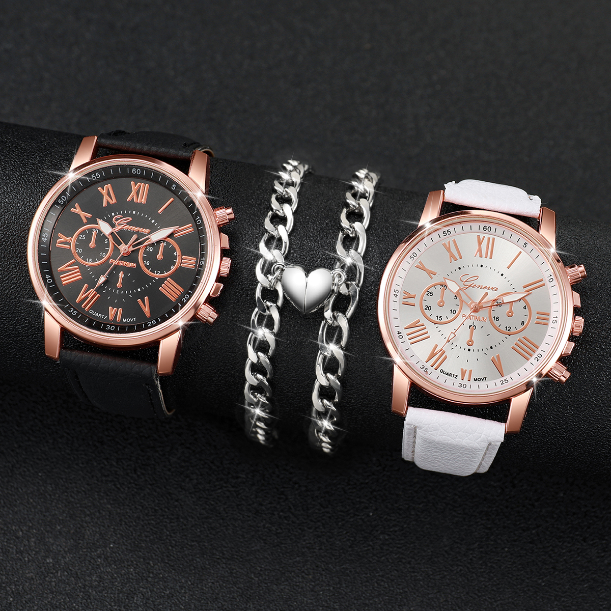 4 unidades/conjunto de casal moda feminina pulseira de couro relógio de quartzo com pulseira magnética de amor