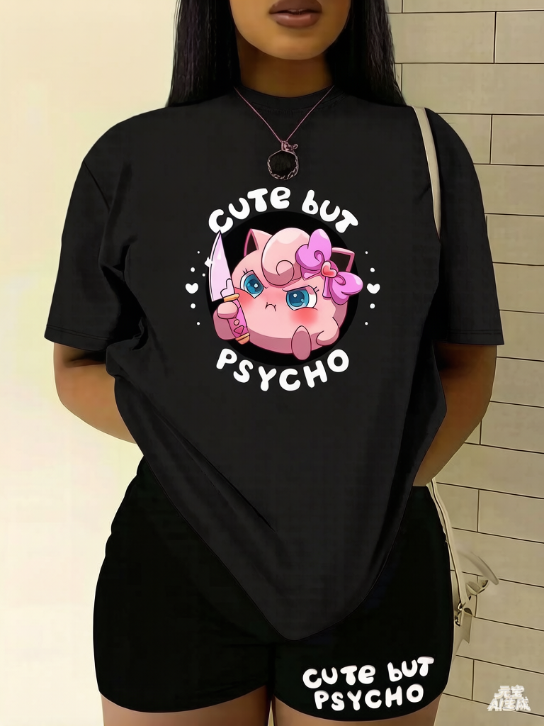 Kaus Gambar Pisau dan Busur Ungu Anime Pokemon Jigglypuff Kaus Pria dan Wanita Kaus Musim Panas 2026 Atasan Y2K Kasual