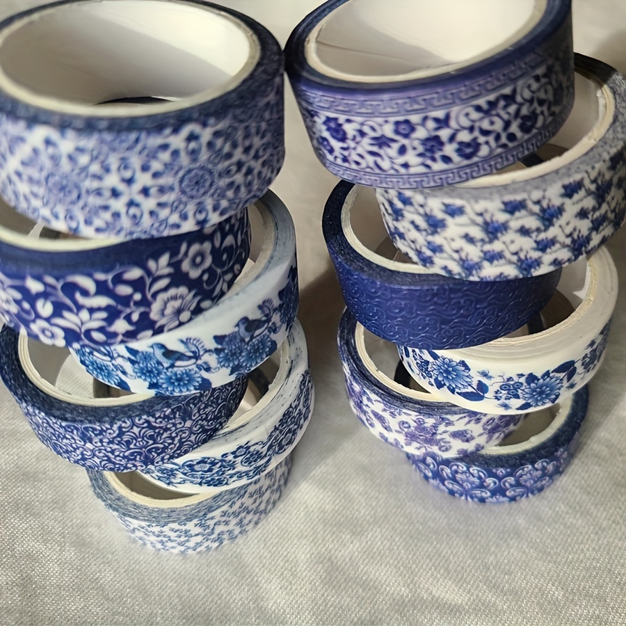 Blaues und weißes Washi-Tape-Set; Hübsche Chinoiserie-Designs; 12 Rollen! Dekoband; Journaling, Scrapbooking