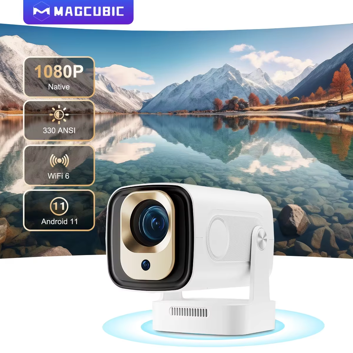 Magcubic HY310 Autofokus-Projektor 1080P Native 4K 330ANSI Android 11 WiFi6 BT5.4 Mini-Außenfilmprojektor mit Air Mouse