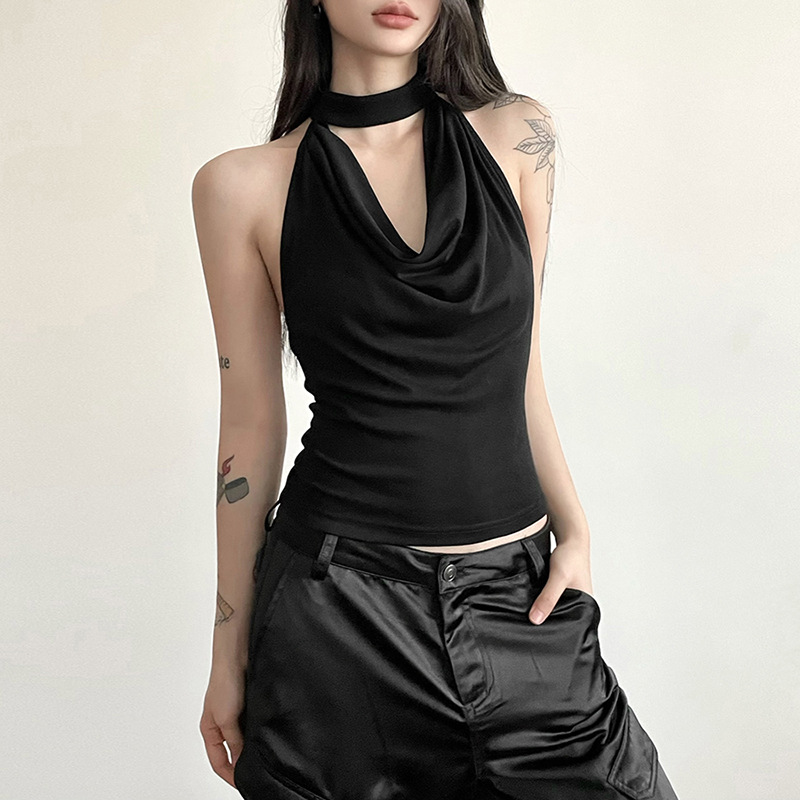 Cor sólida simples casual all-match legal confiante sexy bonito high street verão viagem feminino fino halter colete