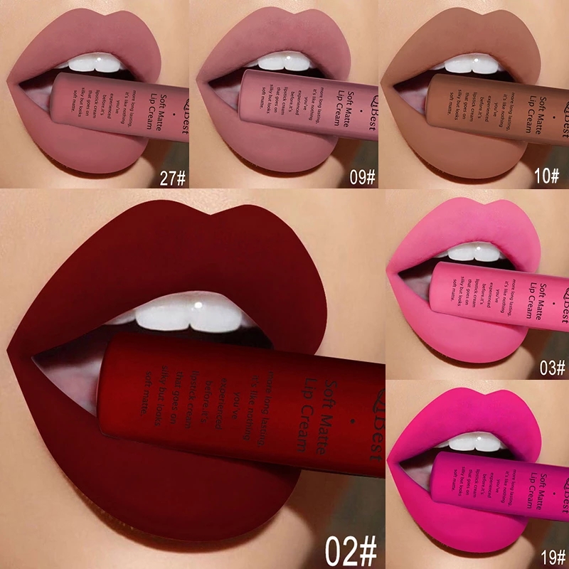 Marca QIBEST, 34 colores, resistente al agua, mate, lápiz labial desnudo, pigmento rojo oscuro, negro, brillo de labios de larga duración, maquillaje para mujer, brillo de labios
