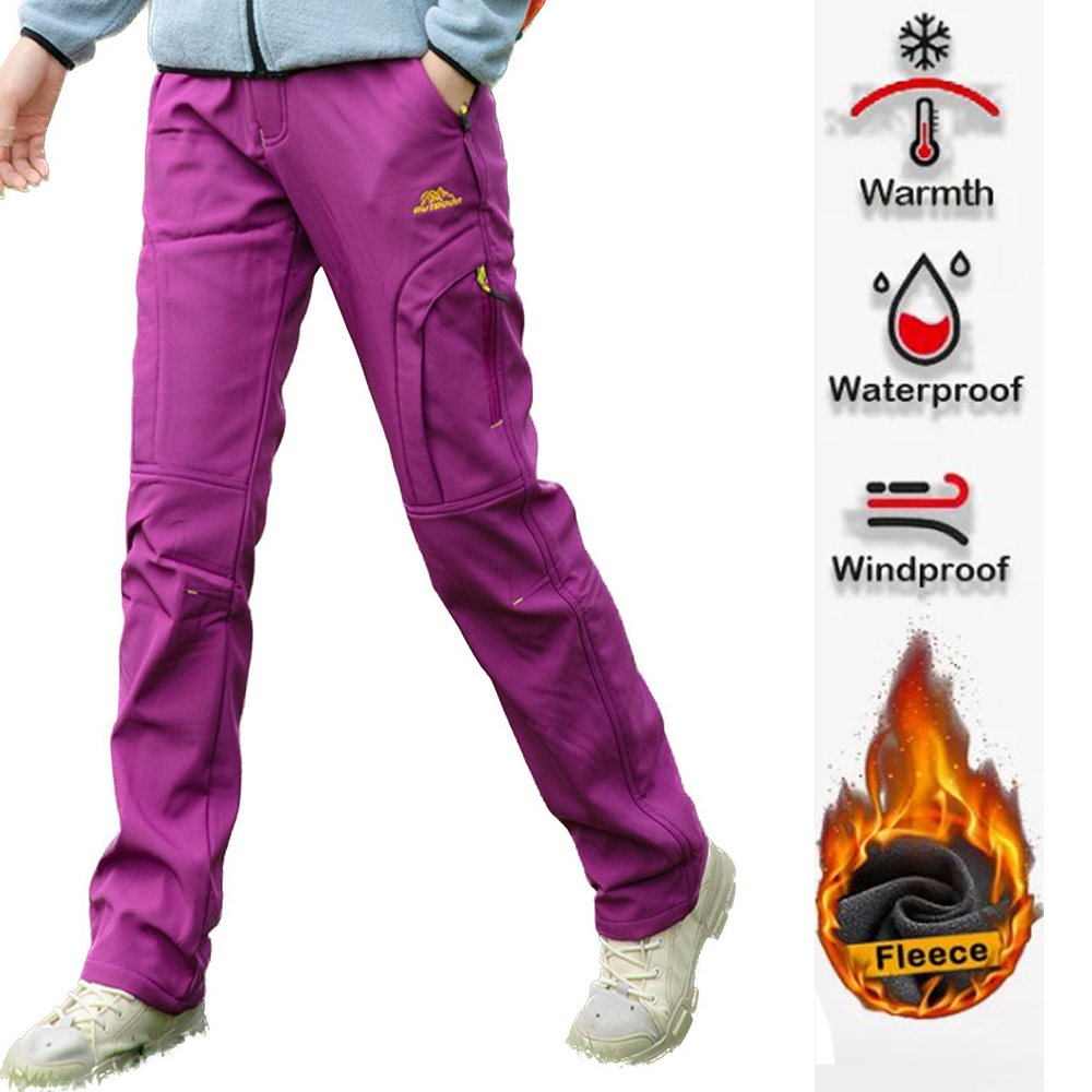 หนาขนแกะกางเกงเดินป่าผู้หญิงฤดูหนาวกันน้ําWindproofกลางแจ้งSoft ShellกางเกงฝนTrekking Campingกางเกงสกี