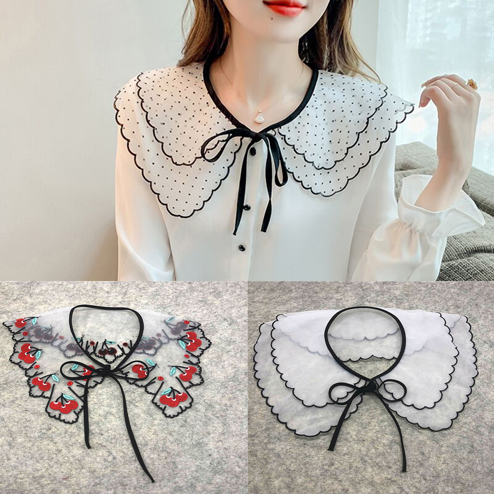 Vrouwen Kant Nep Kraag Voor Shirt Afneembare Kragen Blouse Cloud Schouder Pop Kraag Mesh Borduren Holle Valse Kraag