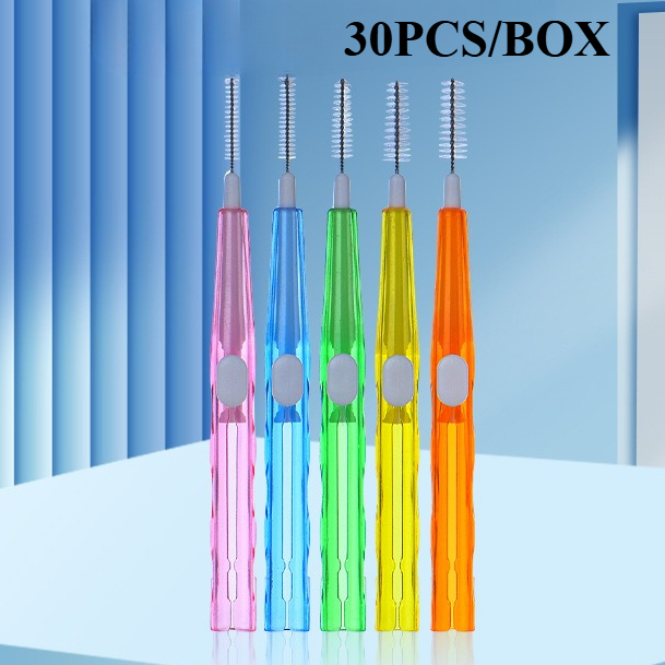30 unids/caja palillo de dientes cepillo Interdental Dental 0,6-1,5 Mm limpieza entre los dientes cuidado bucal ortodoncia forma de I hilo Dental