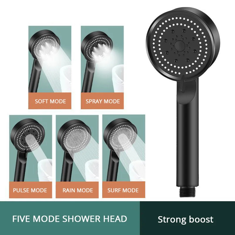 Cabezal de Ducha Multifunción con 5 Modos de Presión Ajustable, Gran Caudal de Agua, Boquilla de Ducha con Masaje, Accesorio de Baño