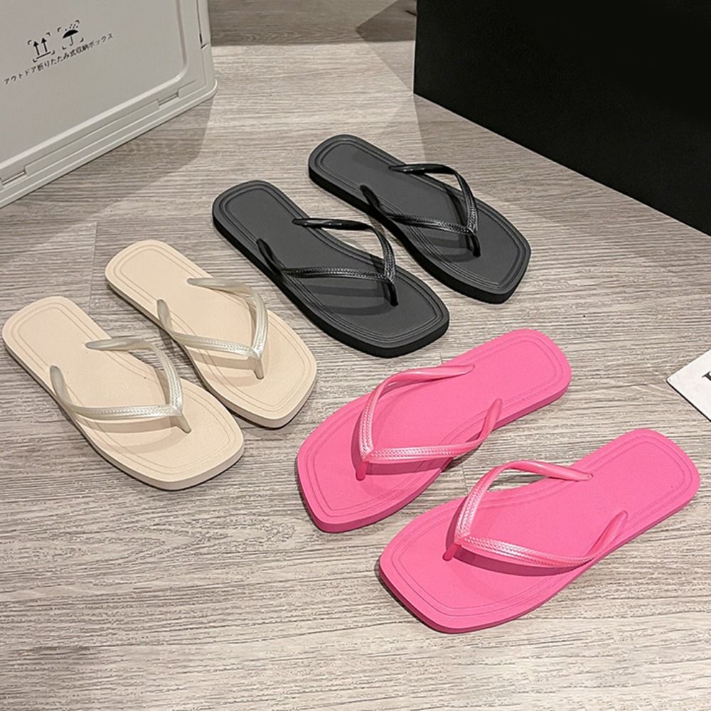 Chanclas de playa antideslizantes a rayas de Color sólido, zapatillas de moda para mujer, ropa de calle, zapatos de casa, sandalias planas de verano para interiores y exteriores