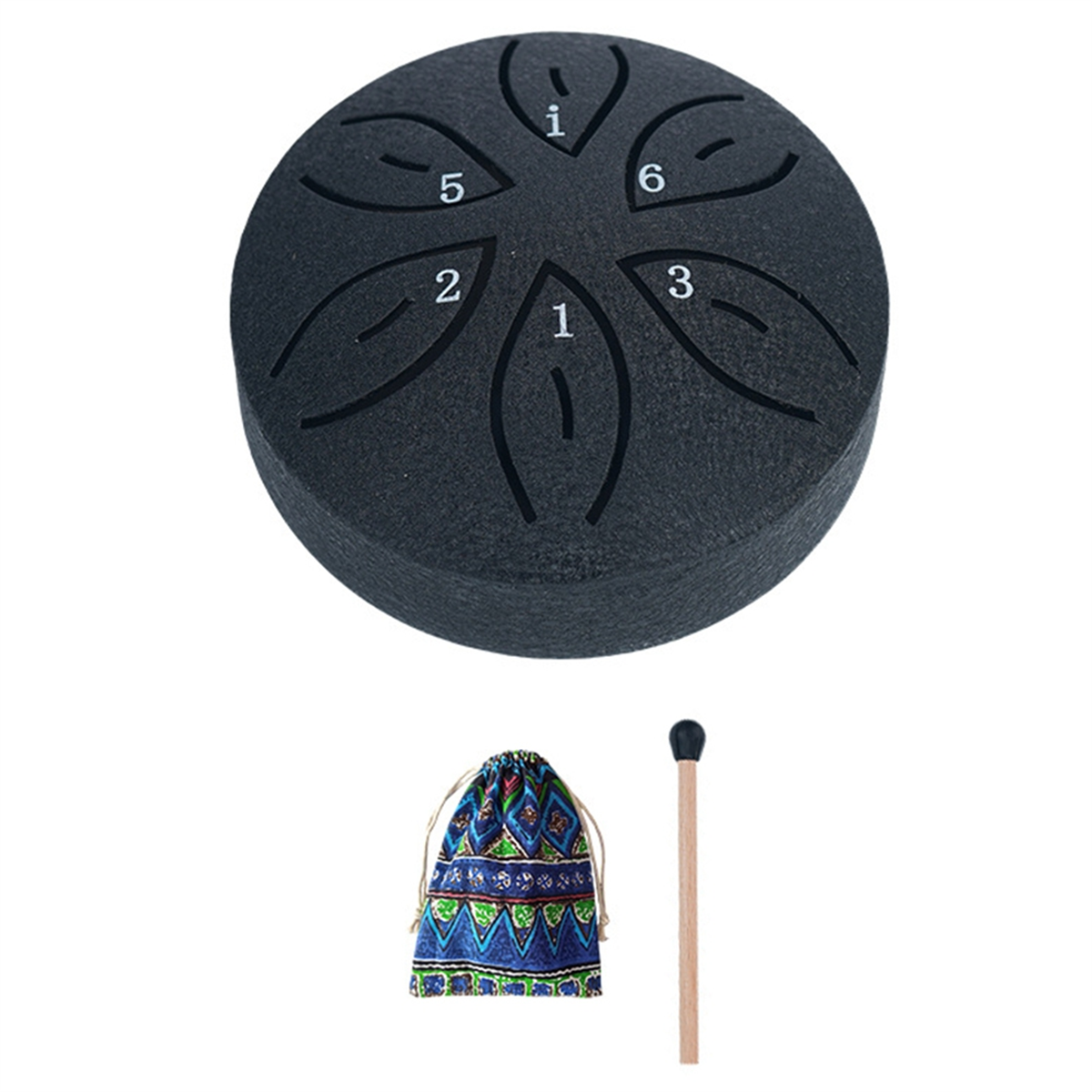 A71P Steel Tongue Drum Rain Drum for Outside, 6 Notes 3 Inches Chakra Tank Drum Steel Percussion Padded Mallets Black