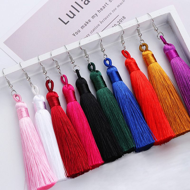 Bohemian Long Drop Dangle ต่างหูสำหรับสาวสีแดงสีฟ้าสีขาวผ้าไหมผ้าต่างหูต่างหู Vintage ต่างหูต่างหูแฟชั่นเครื่องประดับของขวัญ